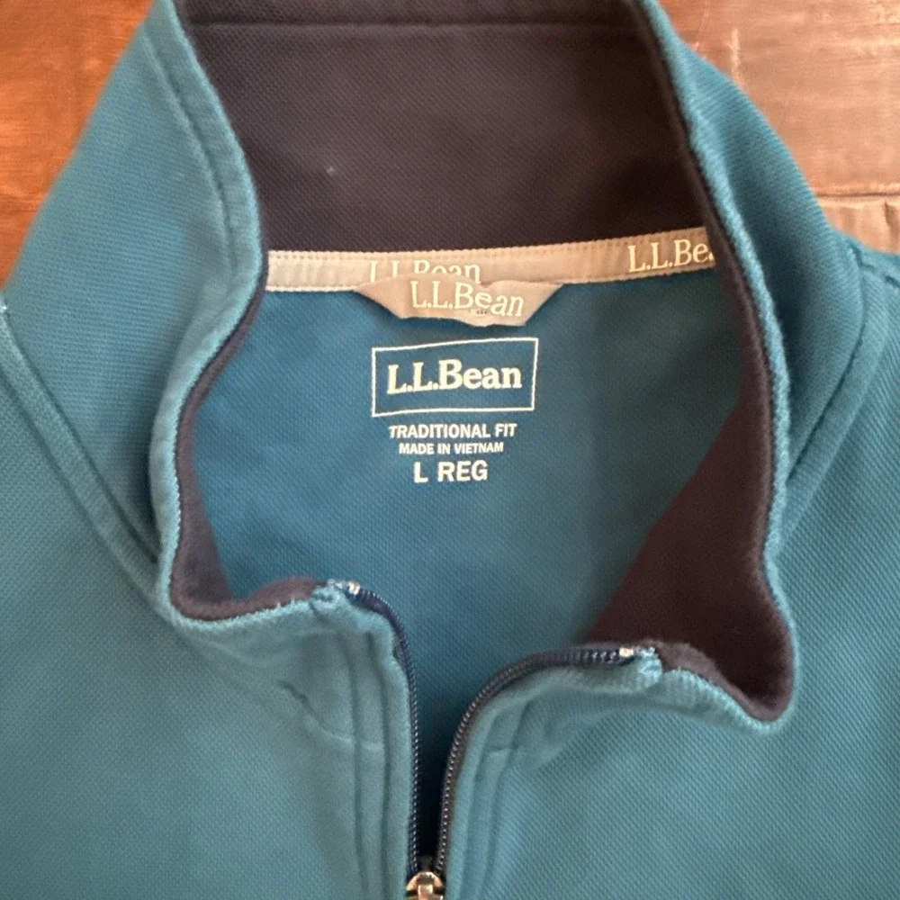 L.L. Bean Men's Large Comfort Stretch Performance Piqué 1/4 Zip Pullover Teal - Picture 2 of 6